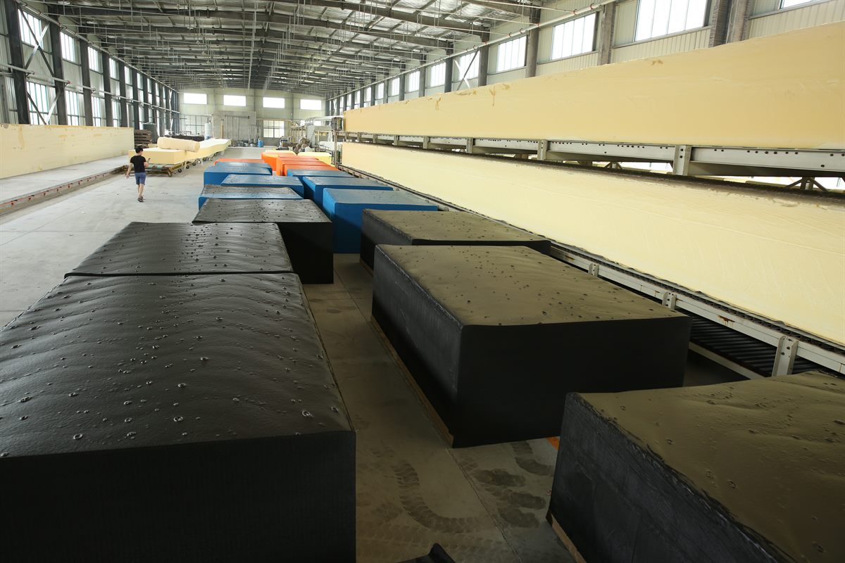 Large foam cutting line and foam blocks